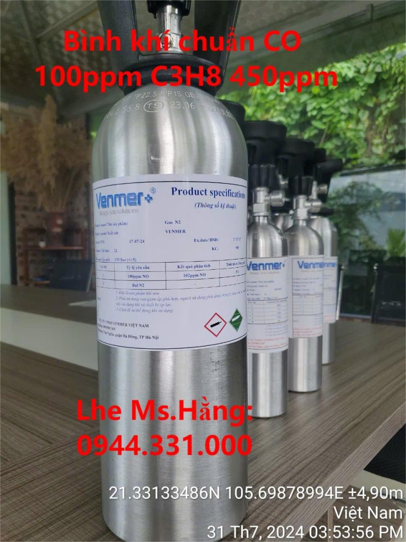 Bình khí chuẩn CO 100ppm C3H8 450ppm