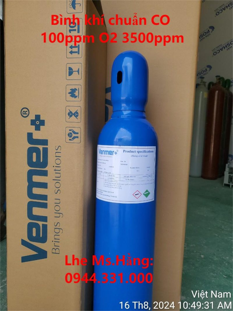 Bình khí chuẩn CO 100ppm O2 3500ppm