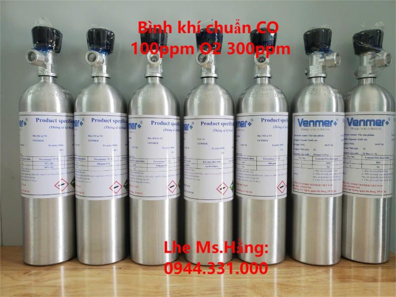 Bình khí chuẩn CO 100ppm O2 300ppm