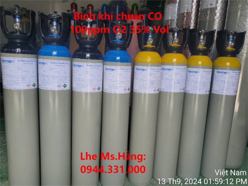 Bình khí chuẩn CO 100ppm O2 35% Vol