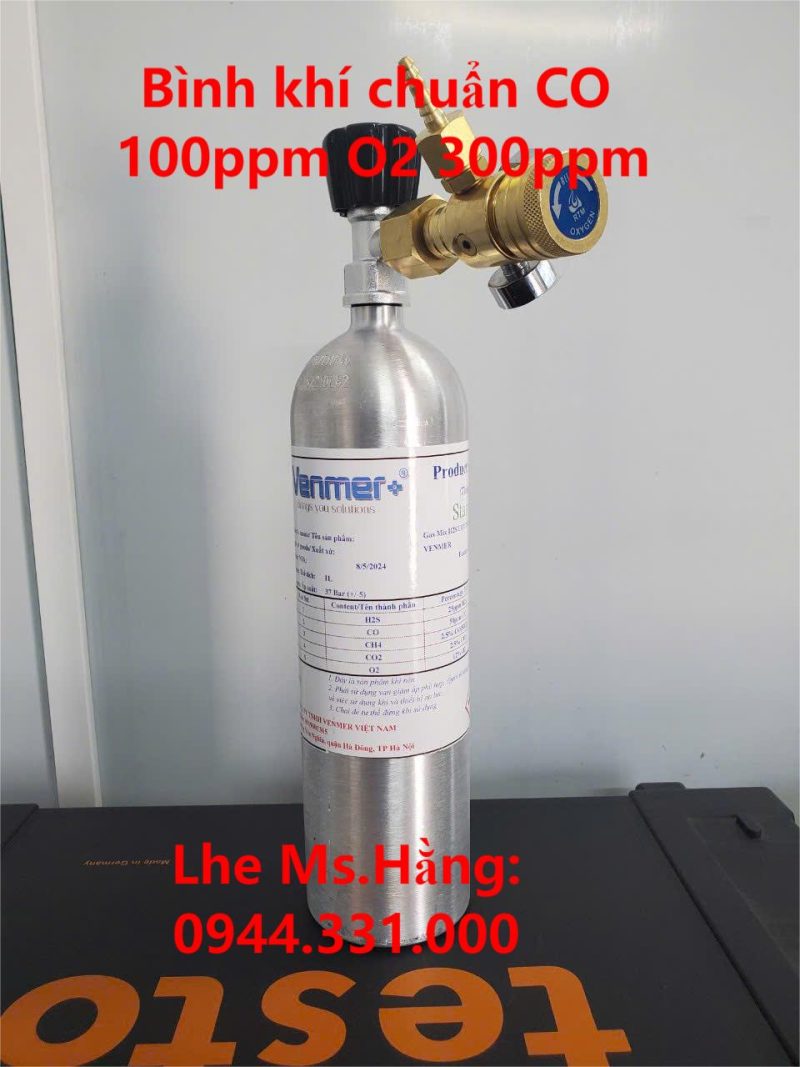 Bình khí chuẩn CO 100ppm O2 300ppm