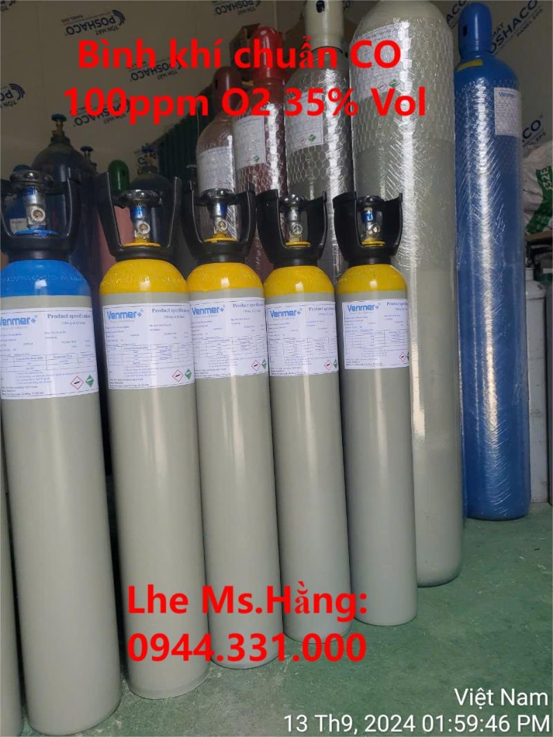 Bình khí chuẩn CO 100ppm O2 35% Vol