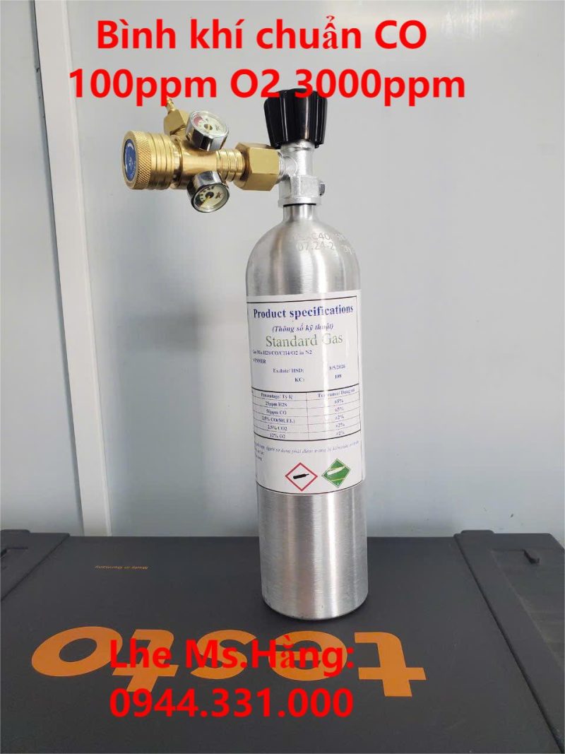 Bình khí chuẩn CO 100ppm O2 3000ppm