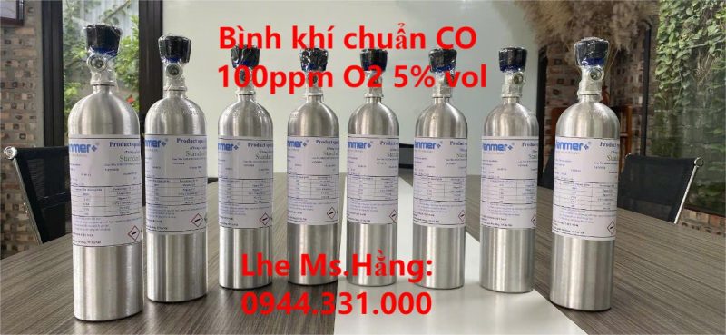 Bình khí chuẩn CO 100ppm O2 5% vol