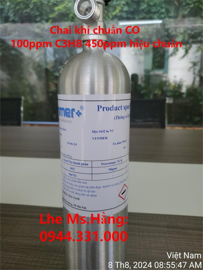 Chai khí chuẩn CO 100ppm C3H8 450ppm hiệu chuẩn