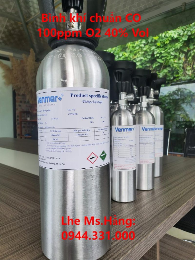 Bình khí chuẩn CO 100ppm O2 40% Vol