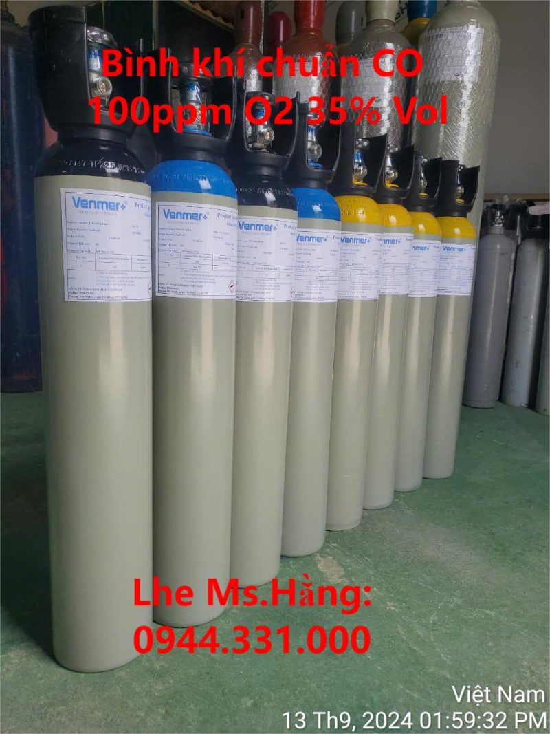 Bình khí chuẩn CO 100ppm O2 35% Vol