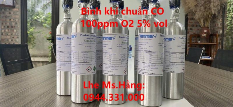 Bình khí chuẩn CO 100ppm O2 5% vol