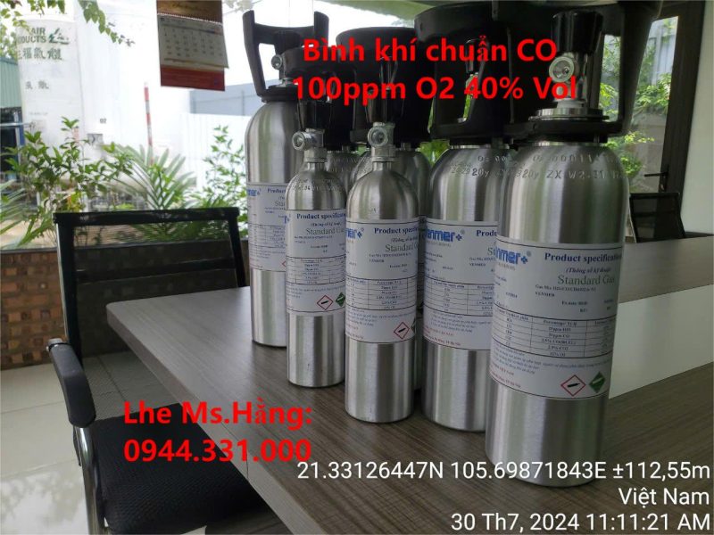 Bình khí chuẩn CO 100ppm O2 40% Vol