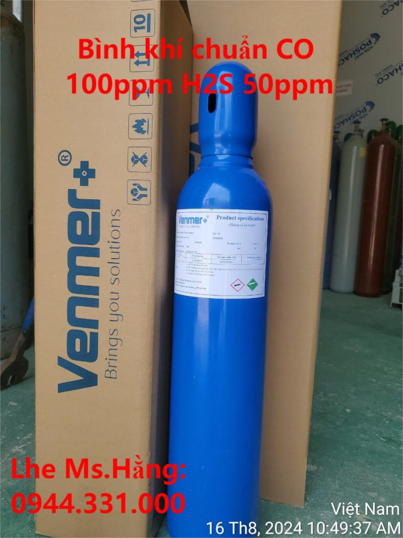 Bình khí chuẩn CO 100ppm H2S 50ppm