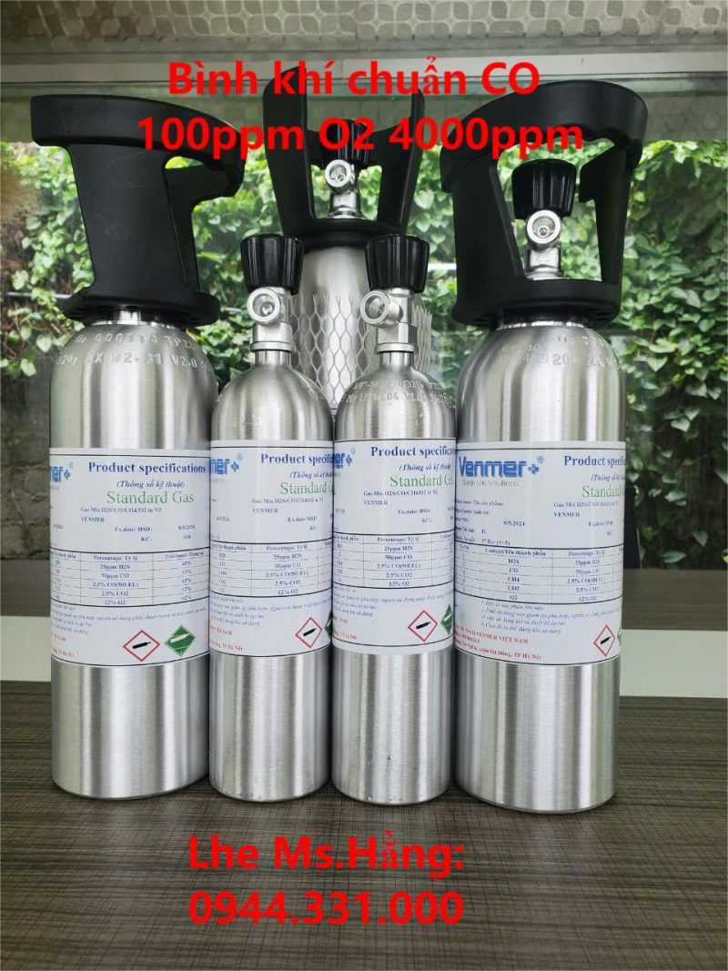 Bình khí chuẩn CO 100ppm O2 4000ppm