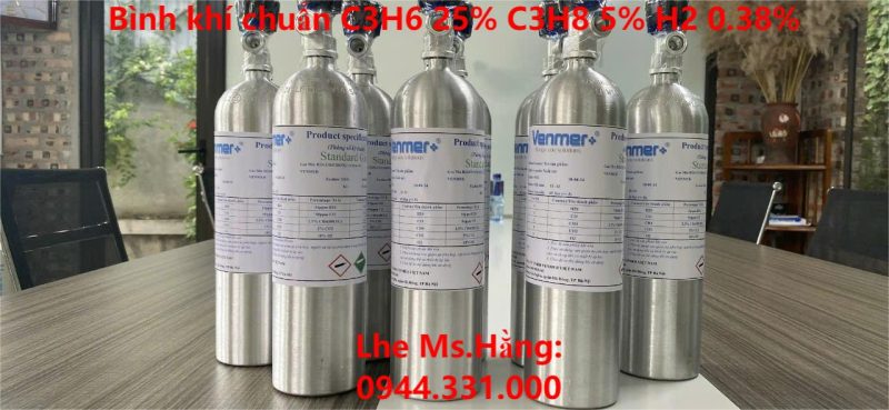 Bình khí chuẩn C3H6 25% C3H8 5% H2 0.38%