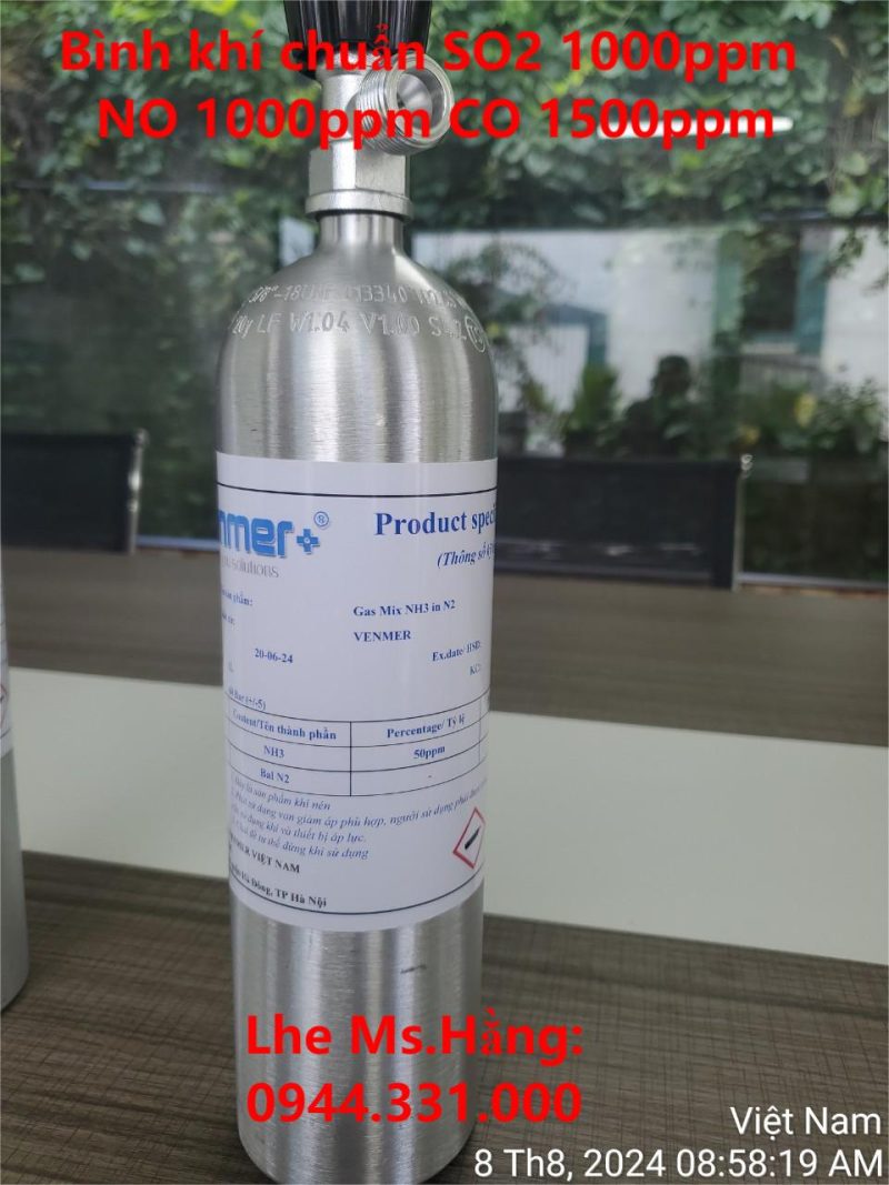 Bình khí chuẩn SO2 1000ppm NO 1000ppm CO 1500ppm