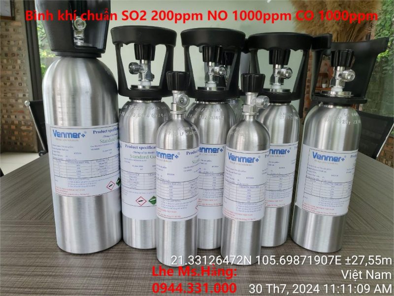 Bình khí chuẩn SO2 200ppm NO 1000ppm CO 1000ppm