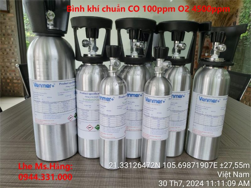 Bình khí chuẩn CO 100ppm O2 4500ppm