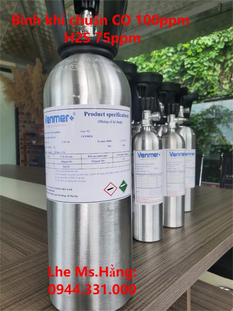 Bình khí chuẩn CO 100ppm H2S 75ppm