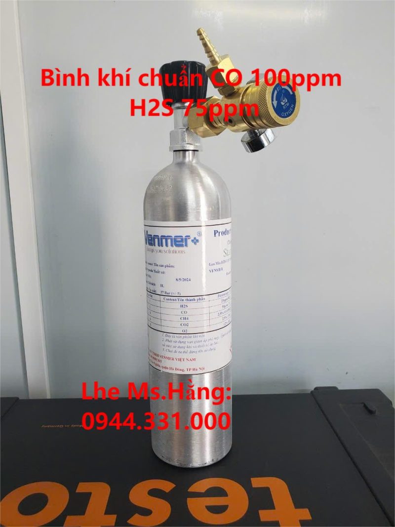 Bình khí chuẩn CO 100ppm H2S 75ppm