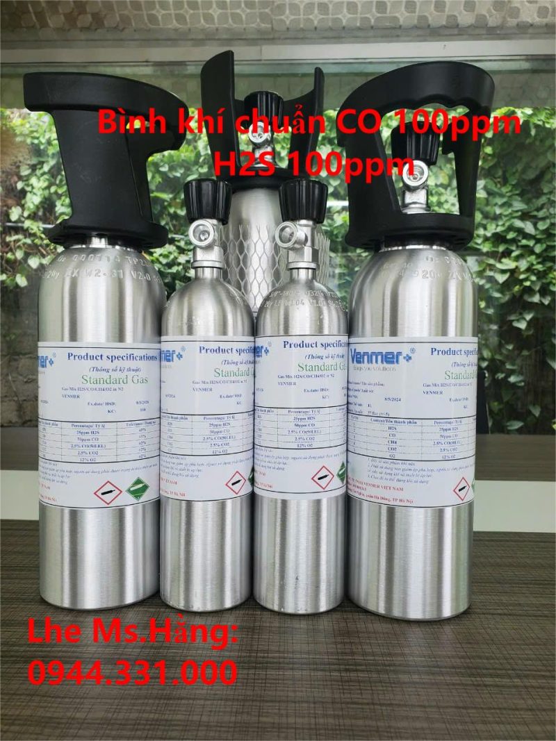 Bình khí chuẩn CO 100ppm H2S 100ppm