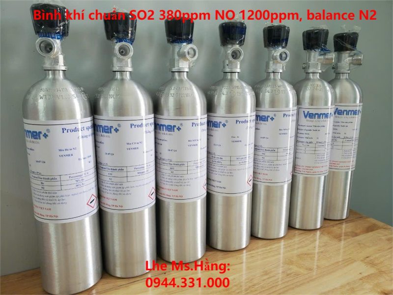 Bình khí chuẩn SO2 380ppm NO 1200ppm, balance N2