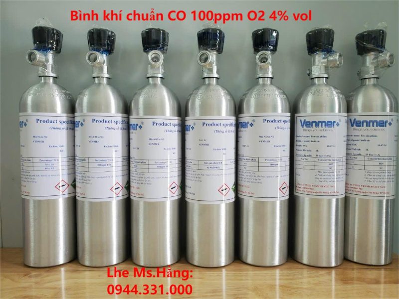 Bình khí chuẩn CO 100ppm O2 4% vol