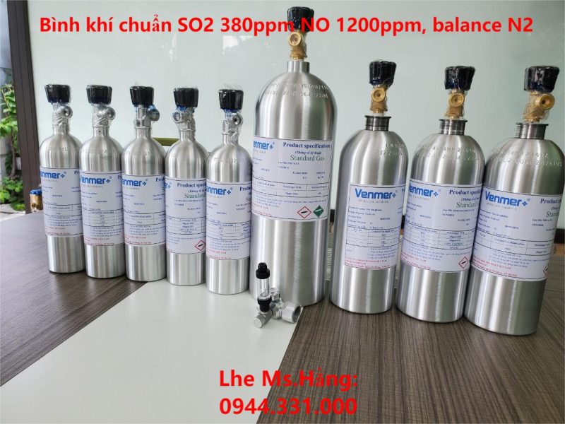 Bình khí chuẩn SO2 380ppm NO 1200ppm, balance N2