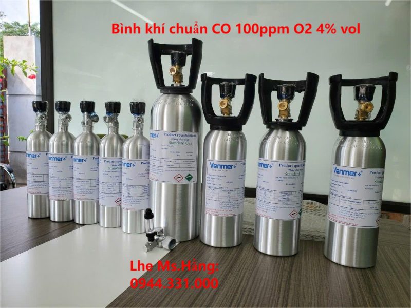 Bình khí chuẩn CO 100ppm O2 4% vol