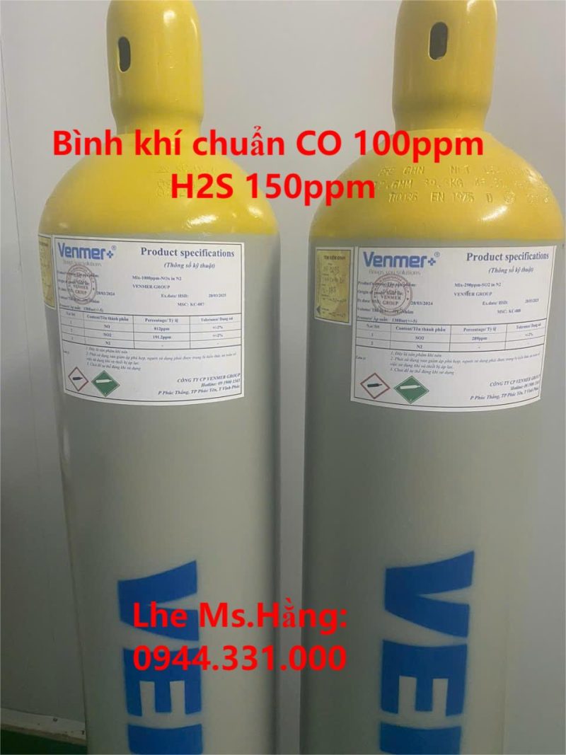 Bình khí chuẩn CO 100ppm H2S 150ppm