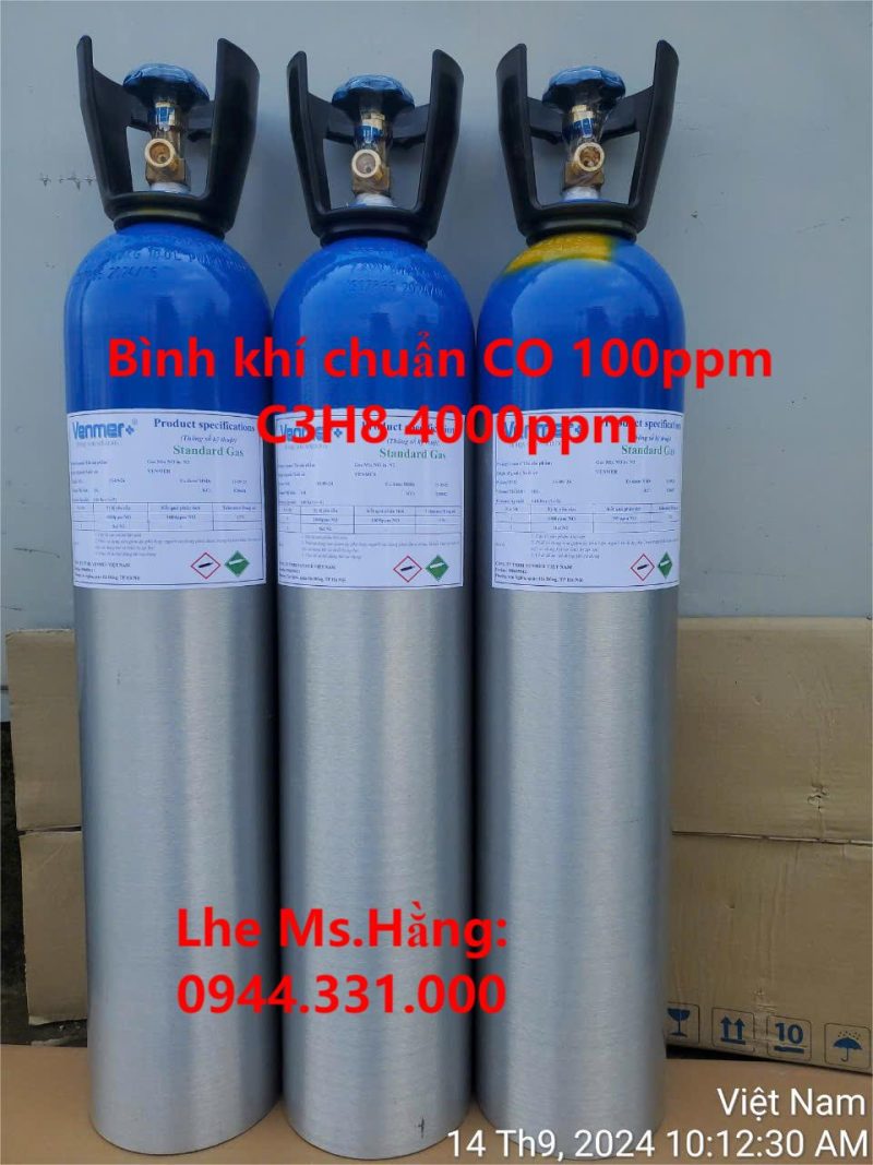 Bình khí chuẩn CO 100ppm C3H8 4000ppm