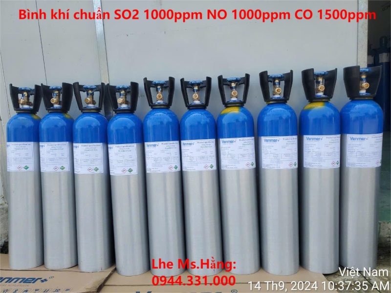 Bình khí chuẩn SO2 1000ppm NO 1000ppm CO 1500ppm