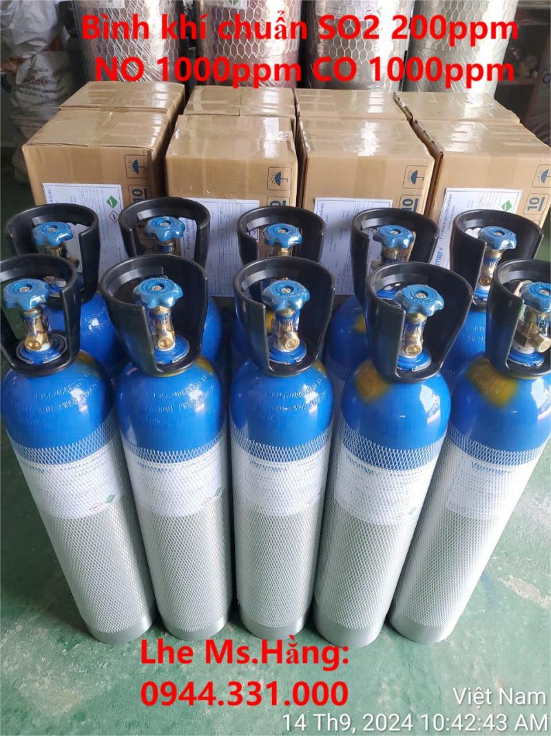 Bình khí chuẩn SO2 200ppm NO 1000ppm CO 1000ppm