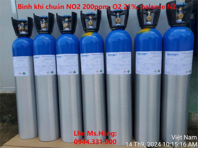 Bình khí chuẩn NO2 200ppm, O2 21%, balance N2