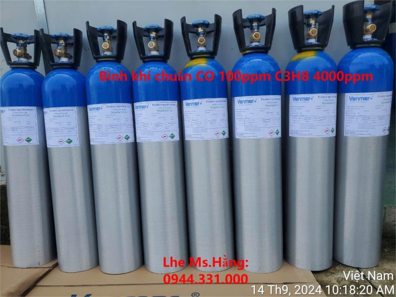 Bình khí chuẩn CO 100ppm C3H8 4000ppm