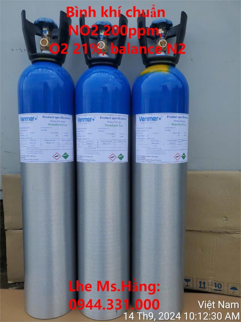 Bình khí chuẩn NO2 200ppm, O2 21%, balance N2