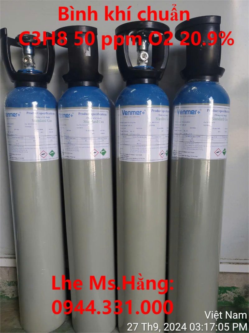 Bình khí chuẩn C3H8 50 ppm O2 20.9%