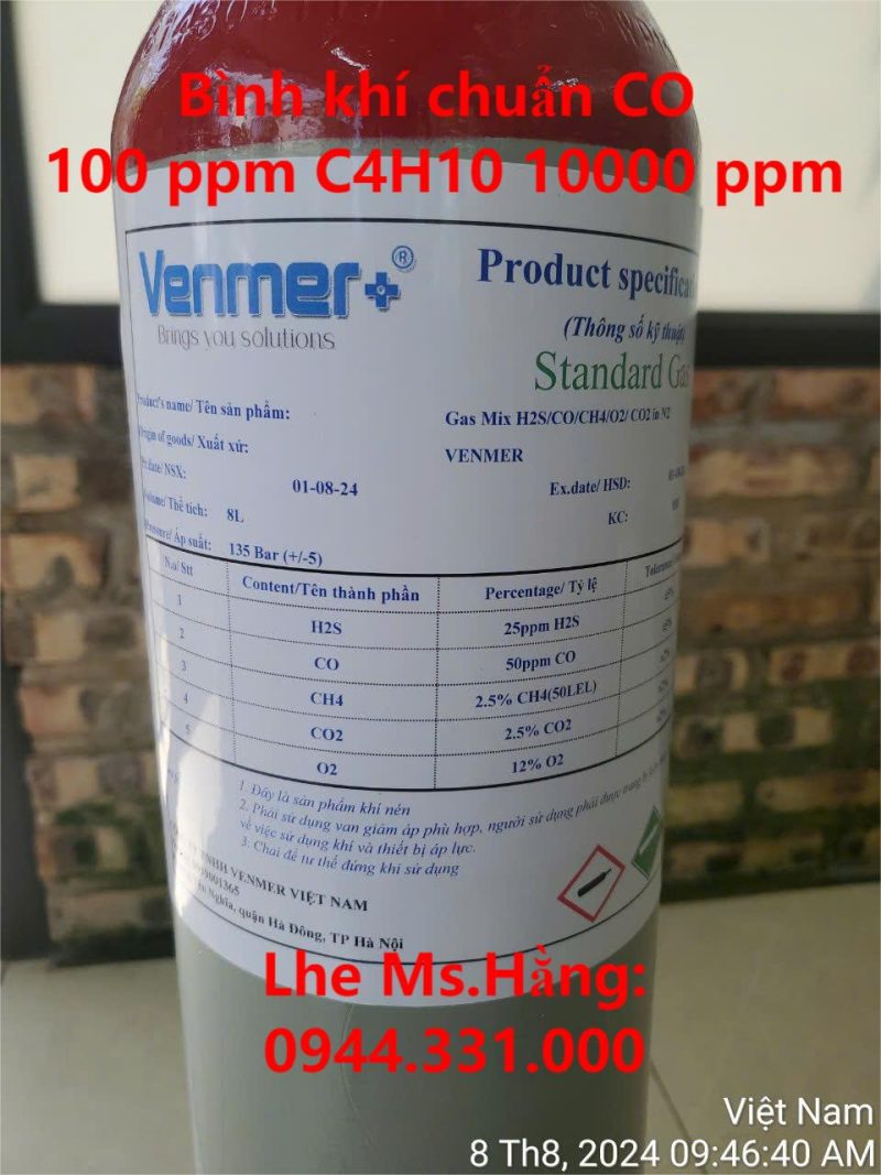 Bình khí chuẩn CO 100 ppm C4H10 1000