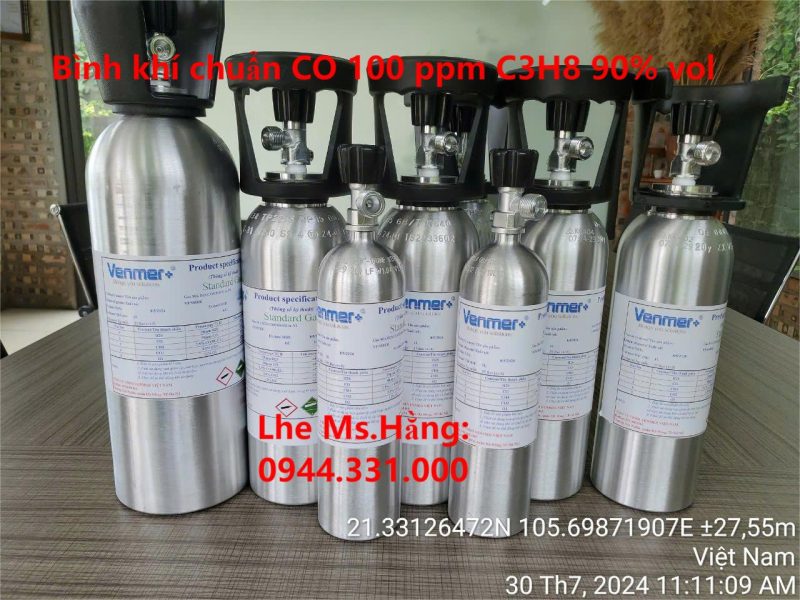 Bình khí chuẩn CO 100 ppm C3H8 90