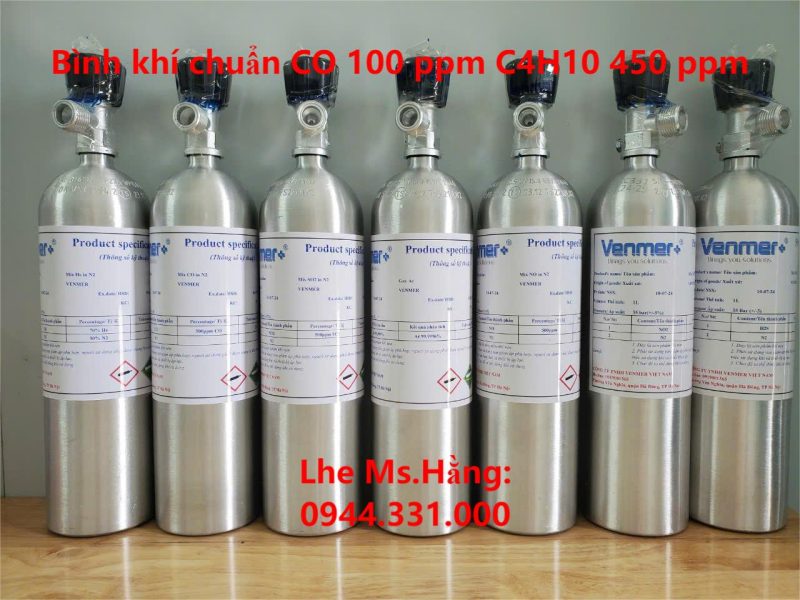 Bình khí chuẩn CO 100 ppm C4H10 450 ppm