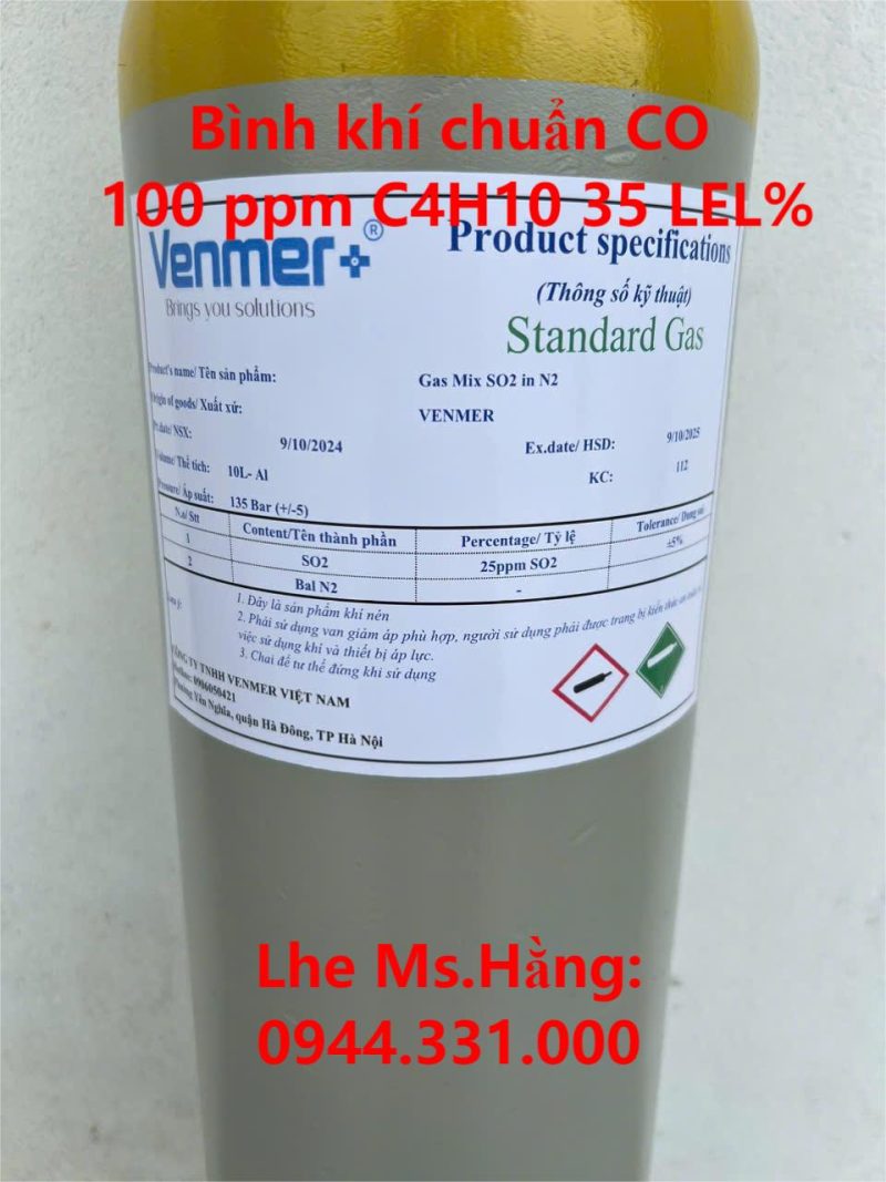 Bình khí chuẩn CO 100 ppm C4H10 35 LEL