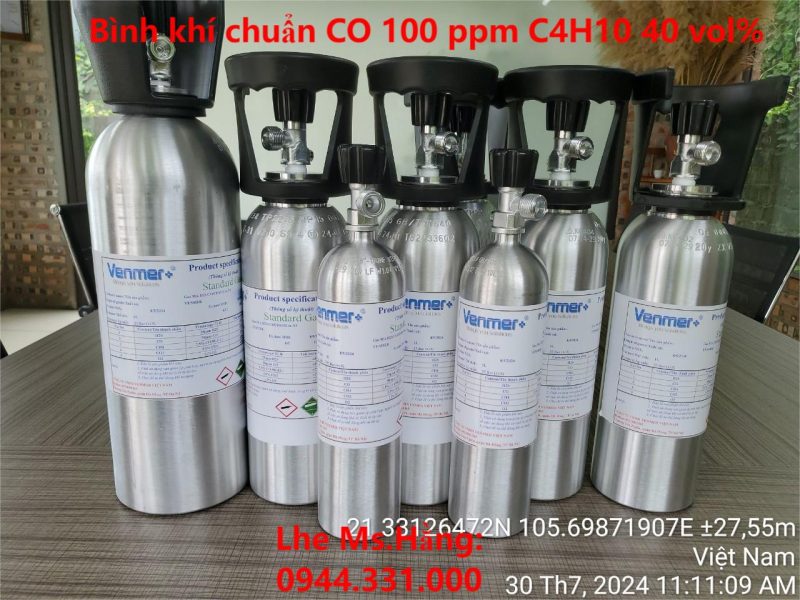 Bình khí chuẩn CO 100 ppm C4H10 40 vol%