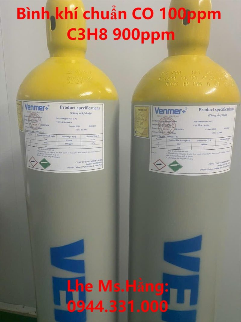 Bình khí chuẩn CO 100ppm C3H8 900ppm