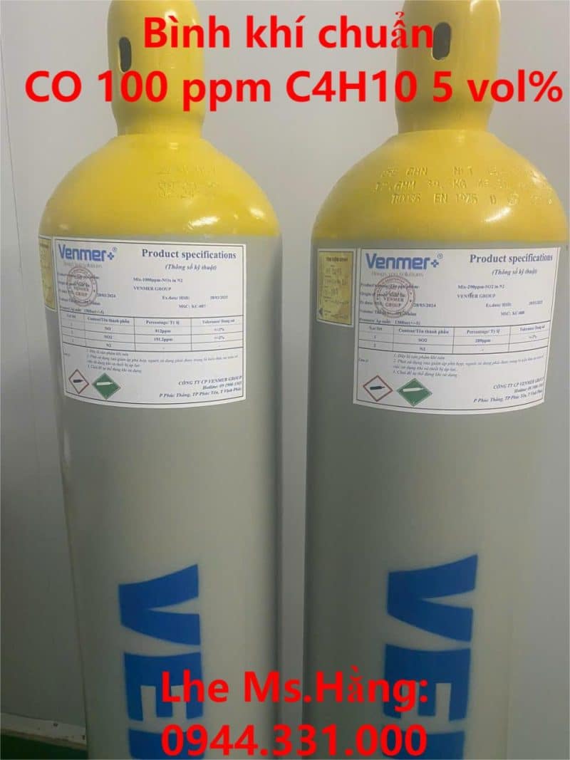 Bình khí chuẩn CO 100 ppm C4H10 5 vol%