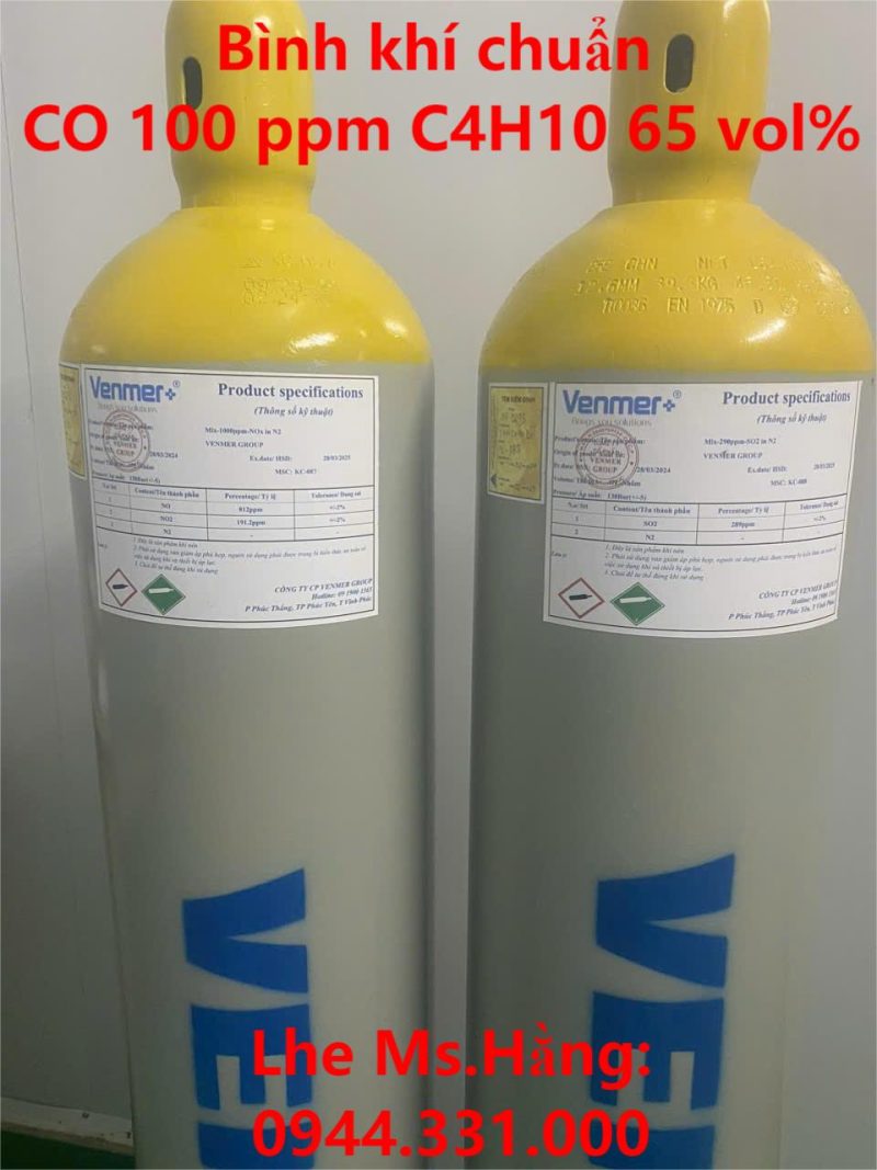 Bình khí chuẩn CO 100 ppm C4H10 65 vol%