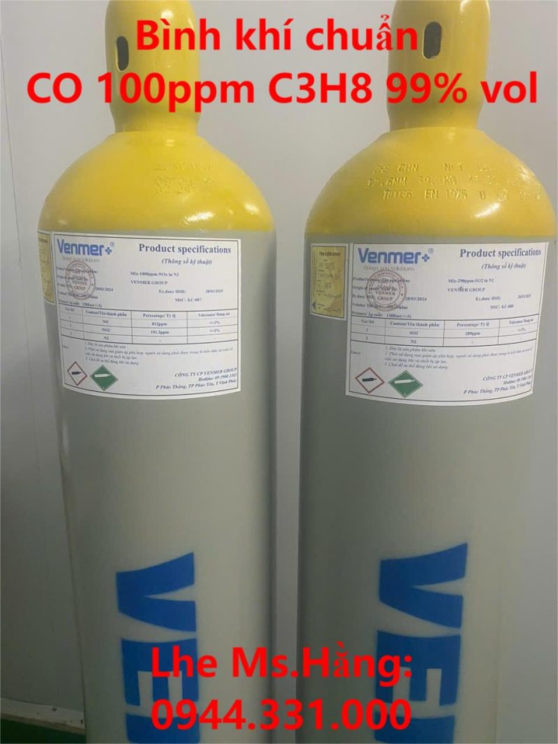 Bình khí chuẩn CO 100ppm C3H8 99% vol