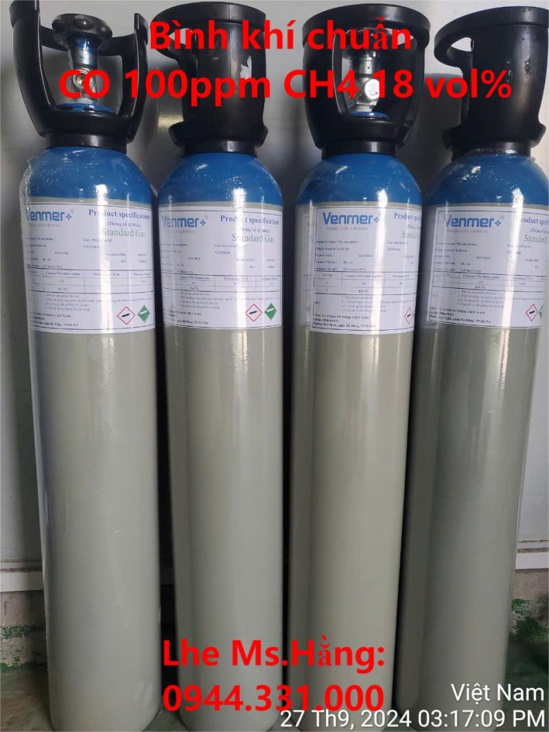 Bình khí chuẩn CO 100ppm CH4 18 vol%