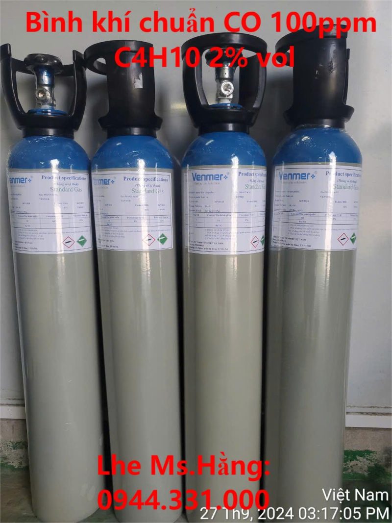 Bình khí chuẩn CO 100ppm C4H10 2% vol