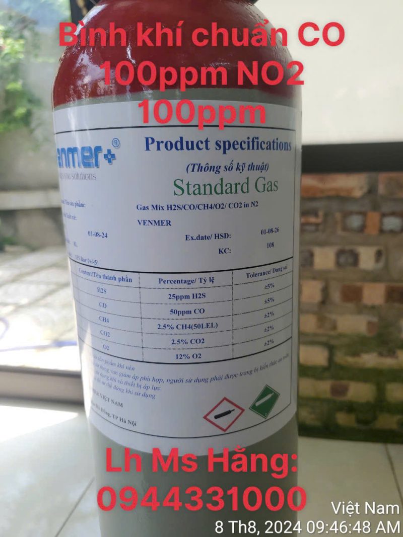 Bình khí chuẩn CO 100ppm NO2 100ppm