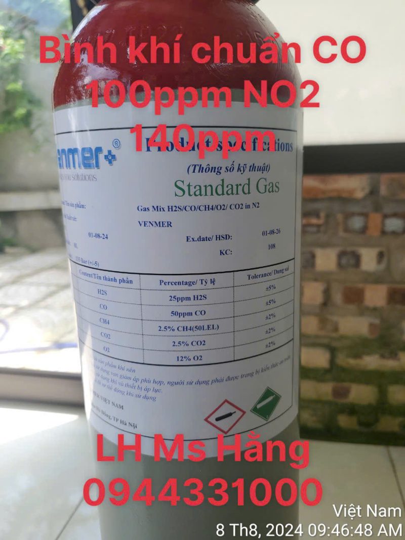 Bình khí chuẩn CO 100ppm NO2 140ppm