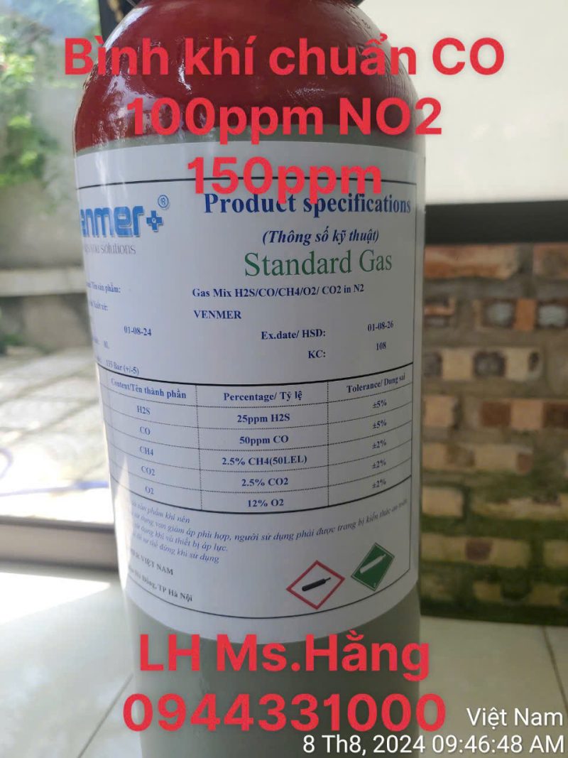 Bình khí chuẩn CO 100ppm NO2 150ppm