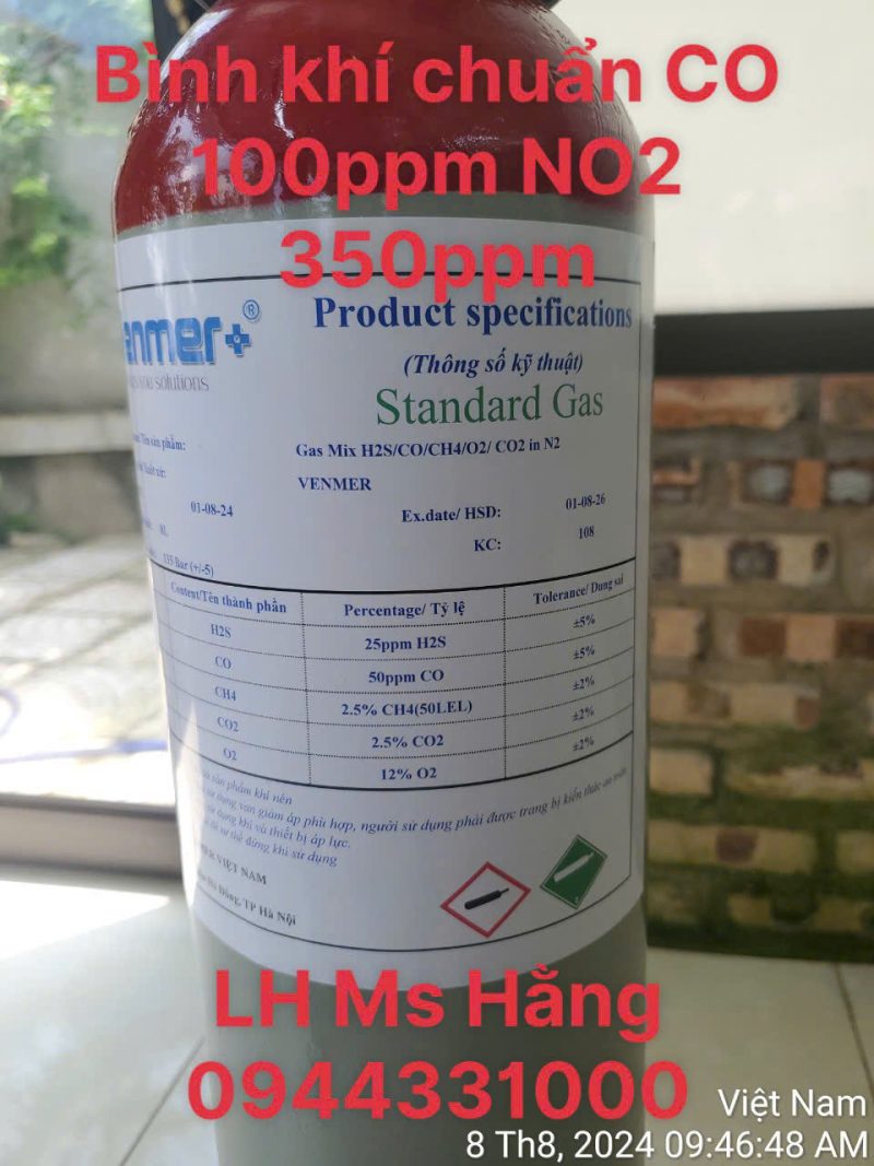 Bình khí chuẩn CO 100ppm NO2 350ppm