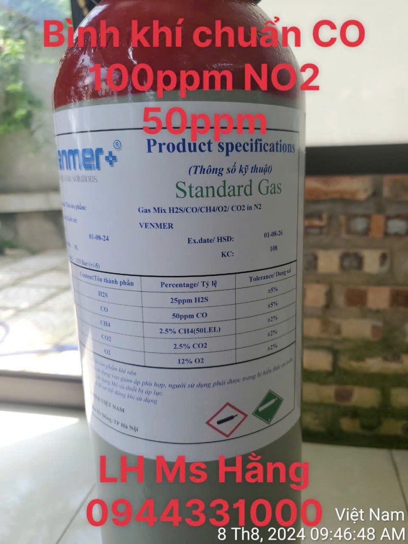 Bình khí chuẩn CO 100ppm NO2 50ppm